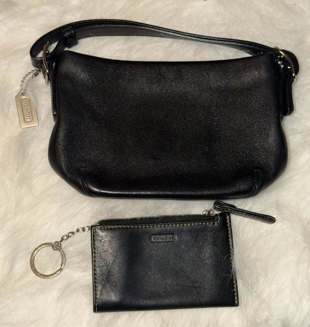 Vintage Coach Black Leather Mini Bag And Card Holder Set